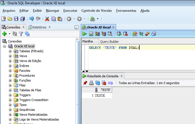 SQL Developer conectado ao Oracle
XE