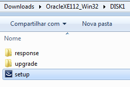 executando o instalador do Oracle
XE
