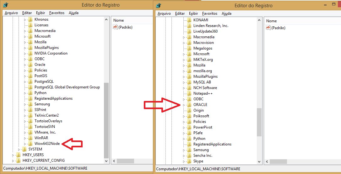 excluir chave de registro do Oracle
2